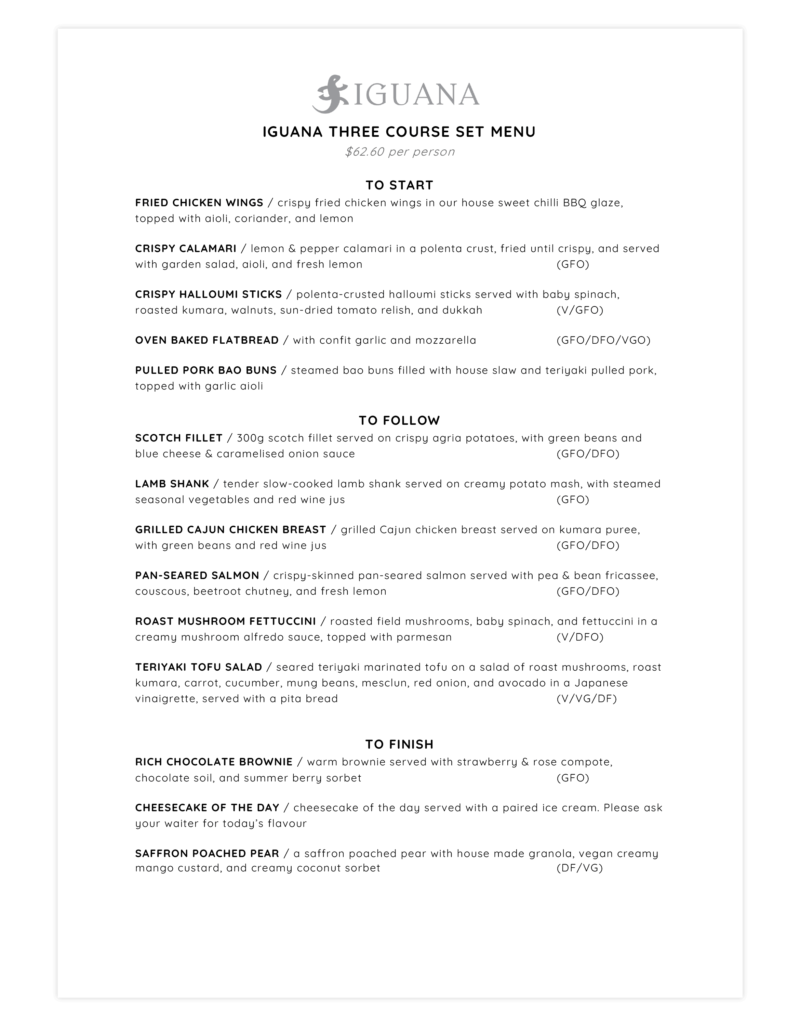 Set Menus for Groups - Iguana Street Bar & Restaurant