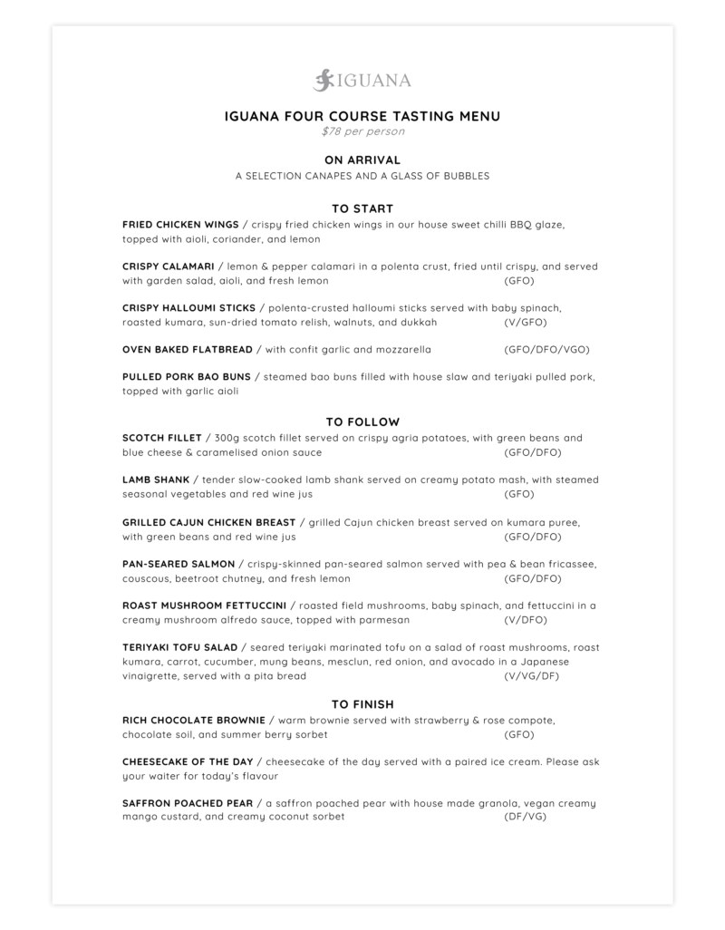 Set Menus for Groups Iguana Street Bar & Restaurant