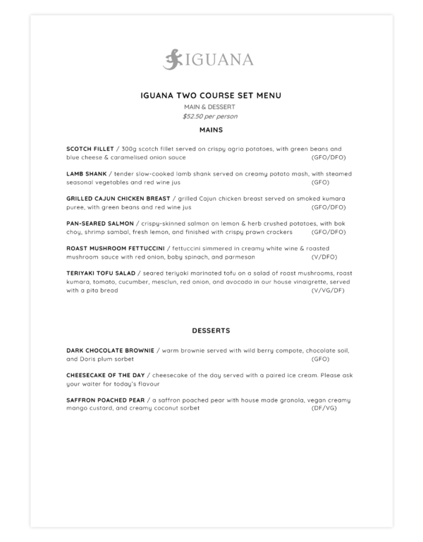 Set Menus for Groups | Iguana Street Bar & Restaurant
