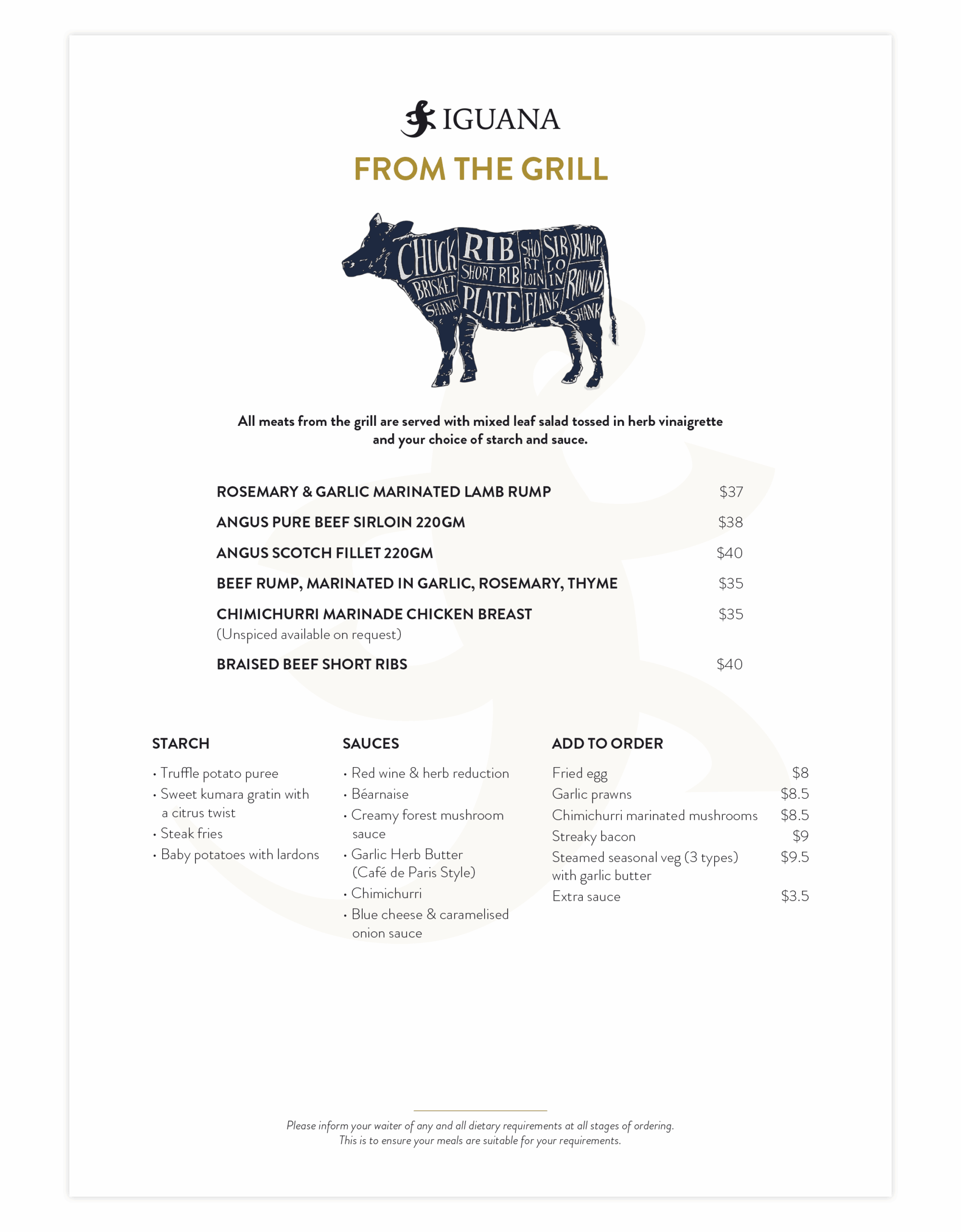 Iguana Street Bar & Restaurant Dinner Menu