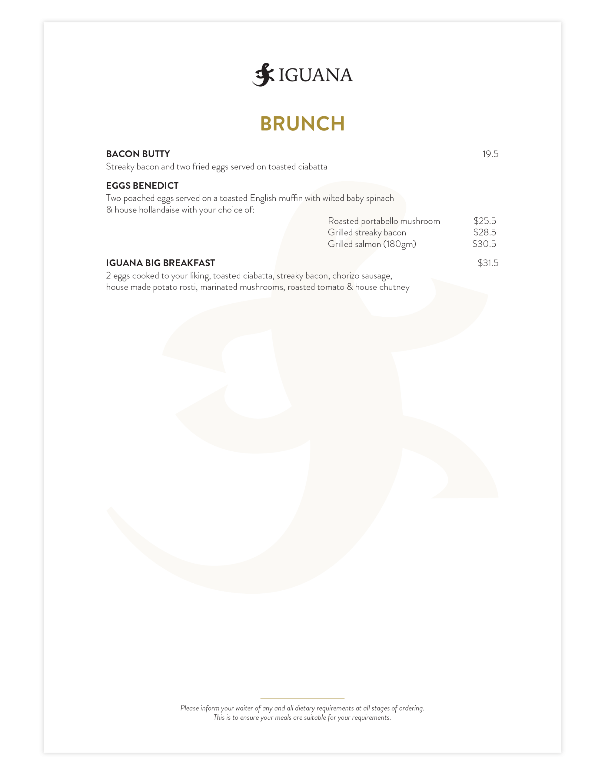 Iguana Street Bar & Restaurant Lunch Menu