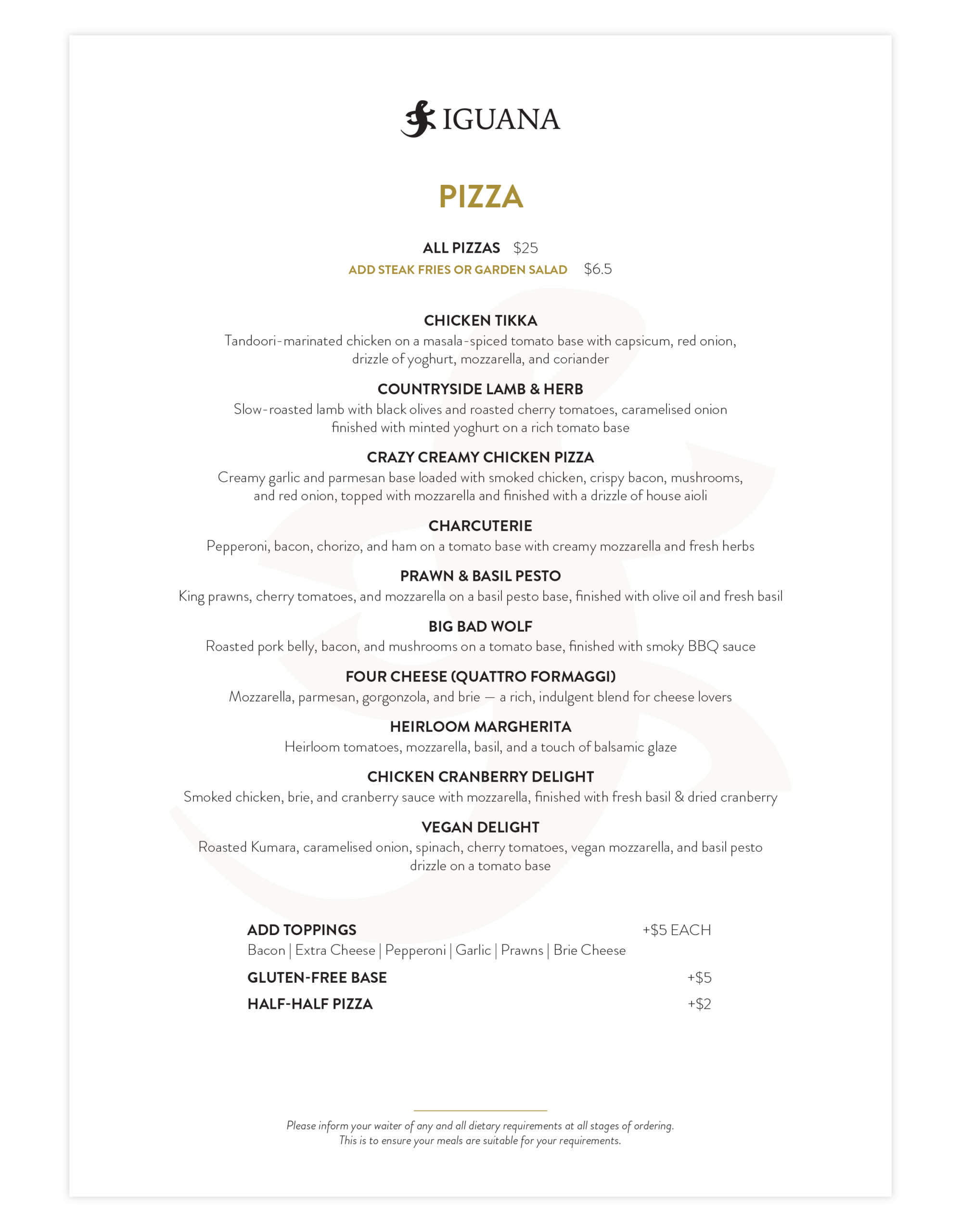 Iguana Street Bar & Restaurant Lunch Menu