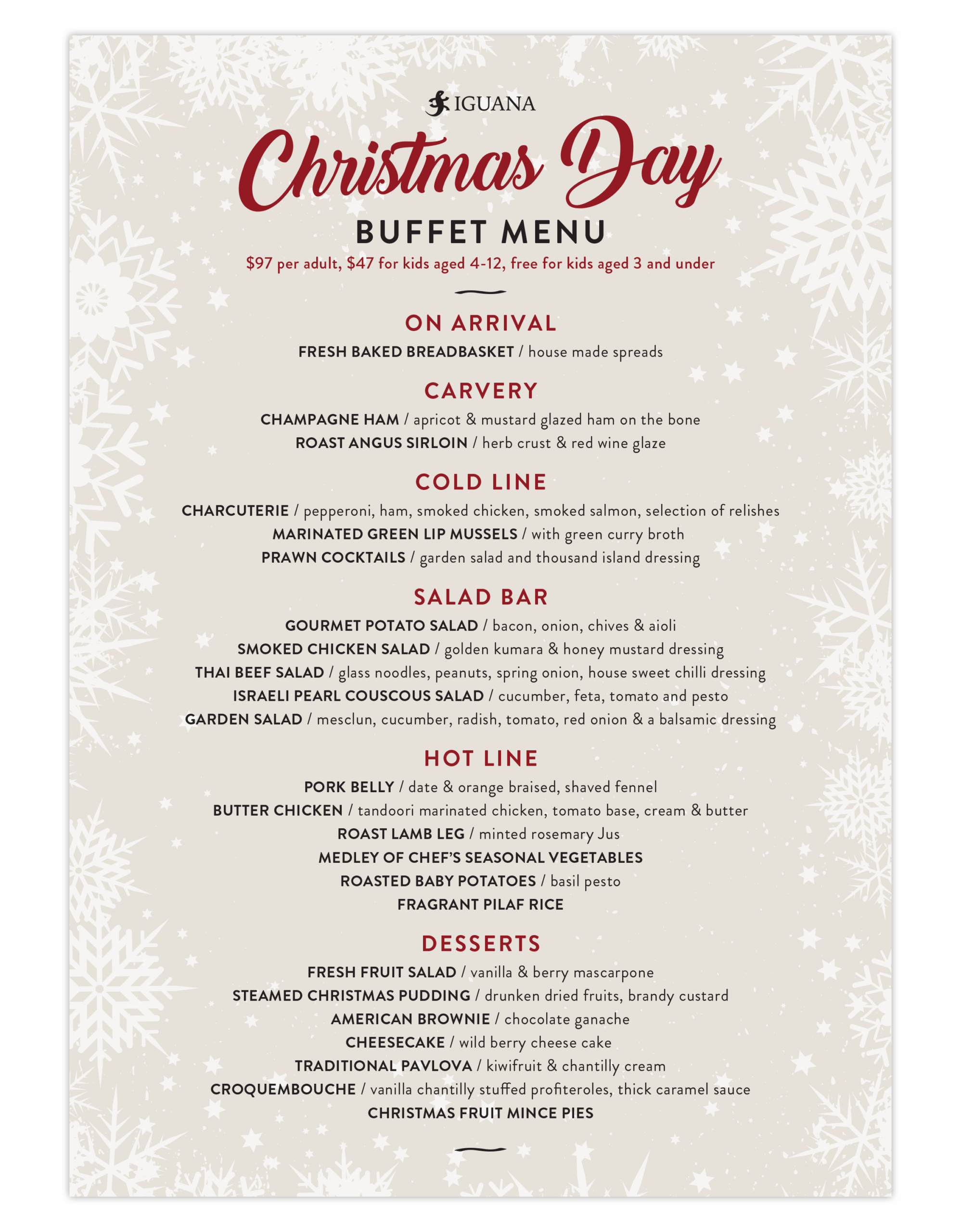 Iguana Street Bar & Restaurant Christmas Day Buffet Menu